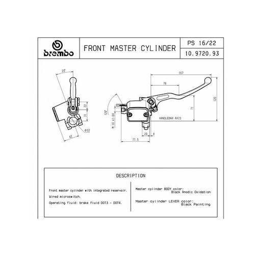 Brembo PS16 Master Cylinder with Aluminium Lever