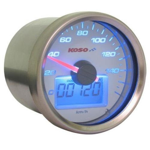 KOSO (max 160 kmh) D55 GP Style Snelheidsmeter, Wit met Blauwe Backlight