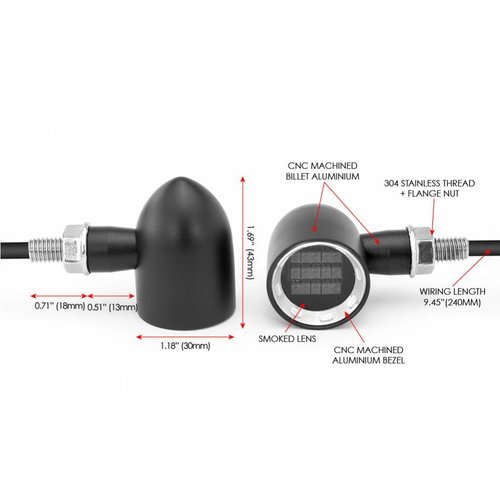 Mini clignotants DERBY noirs classiques à LED - usinage CNC