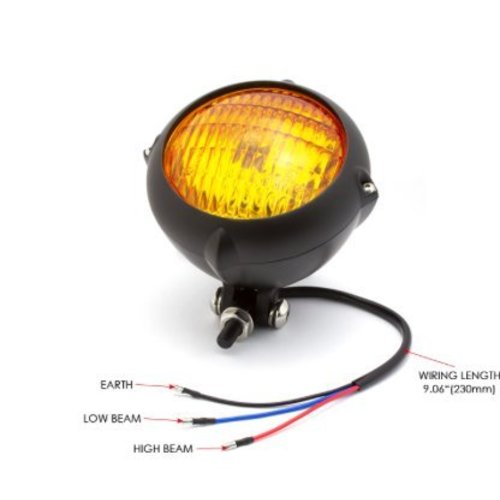 5.5" Vintage Headlight Bottom Mount Black / Yellow