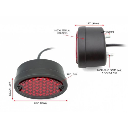 Metall Oval Rücklicht (rot, mattschwarz)