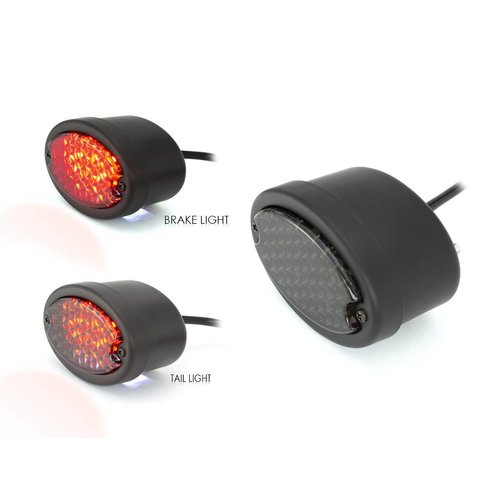 Metall Oval Rücklicht (smoke /rot, mattschwarz)