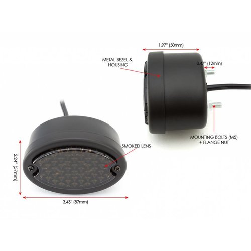 Metall Oval Rücklicht (smoke /rot, mattschwarz)