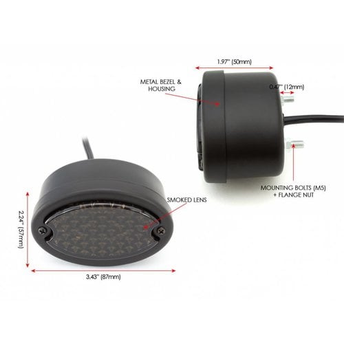 Phare ovale en métal (fumé/rouge, noir mat)