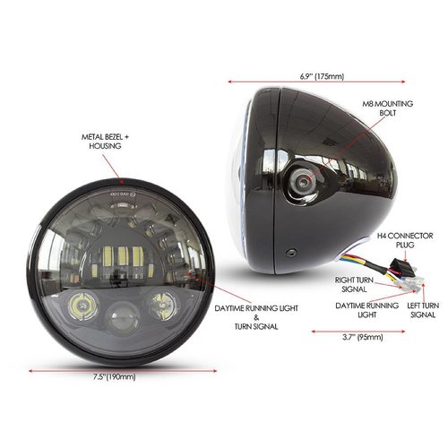 7  "Multi LED Koplamp + Indicatoren Zwart