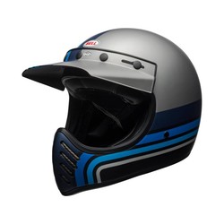 Moto-3 Helmet Matte Silver/Black/Blue Stripes