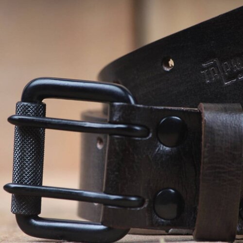 Trip Machine Ceinture à double ardillon en cuir brun tabac