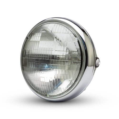 7 "Chrome Shorty metalen koplamp - 12v / 55w sealed beam