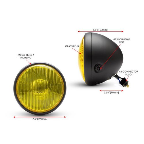 7  "Klassieke matzwarte koplamp - gele lens