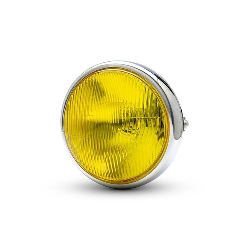 7  "Classic Chrome Headlight - Gelbe Linse
