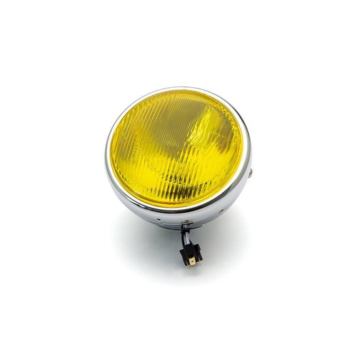 7  "Classic Chrome Headlight - Gelbe Linse