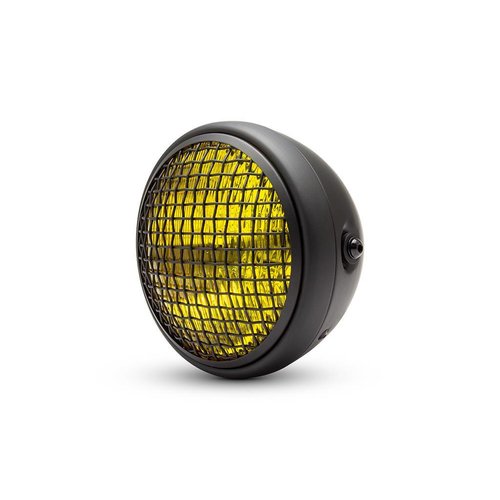 7  "Klassieke matzwarte mesh-koplamp - gele lens