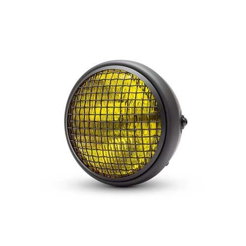 7  "Klassieke matzwarte mesh-koplamp - gele lens