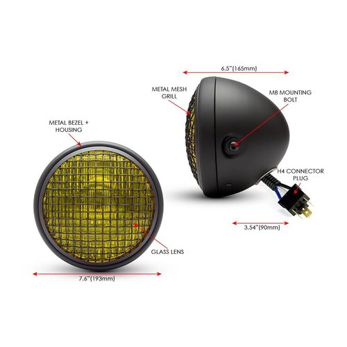 7  "Klassieke matzwarte mesh-koplamp - gele lens