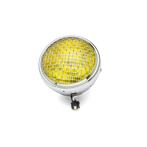 7 " Classic Chrome Mesh Headlight  - Yellow Lens