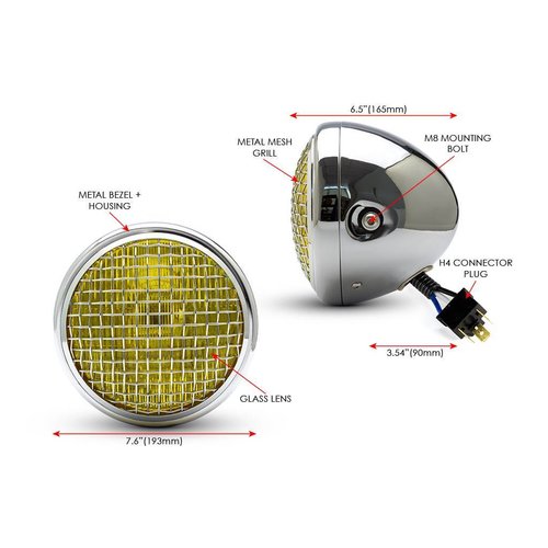 7 " Classic Chrome Mesh Headlight  - Yellow Lens