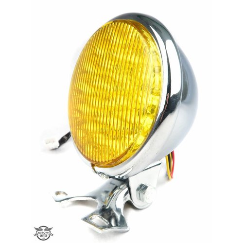 Phare 5" old school Cafe Racer chrome et jaune