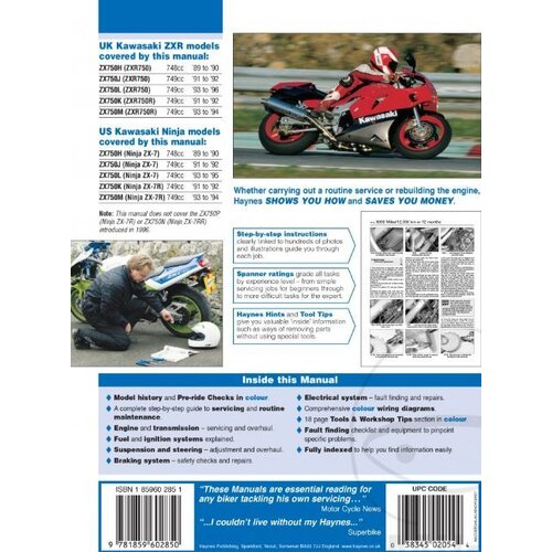 Haynes Manuel de réparation KAWASAKI ZXR750 UK 89-96 ZX750 ZX-7 89-95