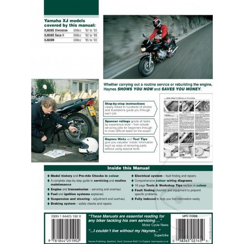 Haynes Repair Manual YAMAHA XJ600S Diversion Seca 92-03 XJ600N 95-03