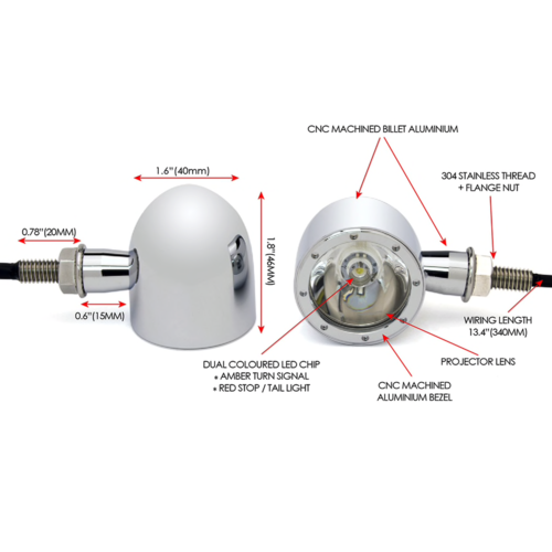 Integrierte CREE LED Blinker / Rücklicht CNC - Chrom