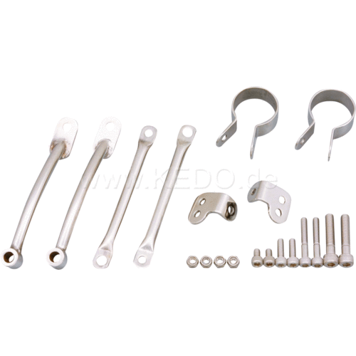 kedo Daytona Scheinwerferhalter 'Cabrio', 1 Paar, Schellen und Streben Edelstahl Anwendung: SR400/FI, SR500/T bzw. universell für 35mm Standrohre