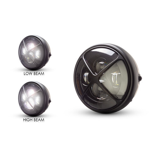 7 " Matte Black Multi Projector LED Headlight + X Cross Cover