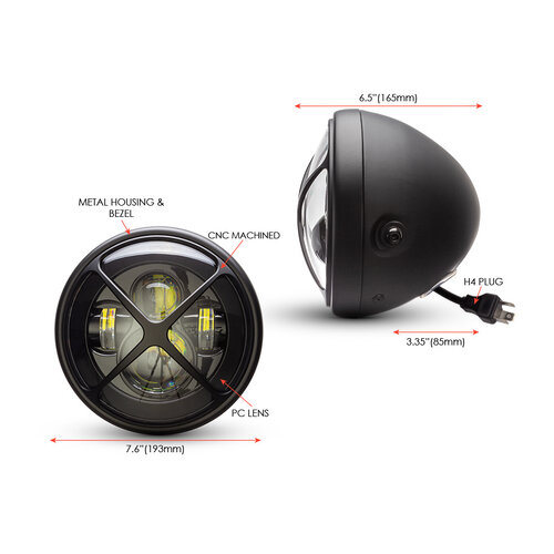 7  "Matzwarte multi-projector LED-koplamp +   X Cross Cover