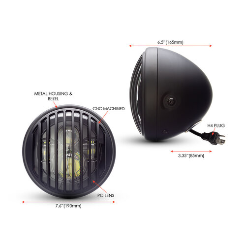 Projecteur à LED 7 " avec multiprojecteur noir mat et grille Vent