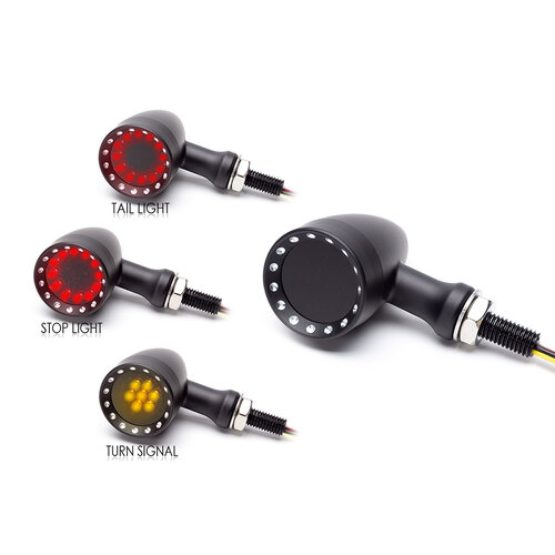 Feux de stop / feux arrière + clignotants à LED noirs Bullet en alliage