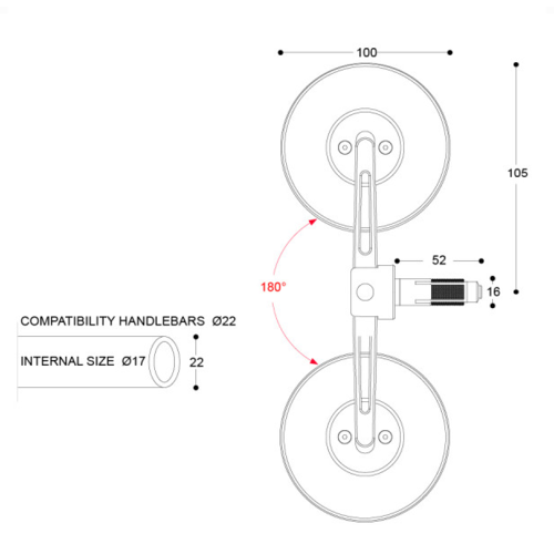 Barracuda Universal Skin-S Bar End B-Lux Spiegels Stuurmontage | Zwart