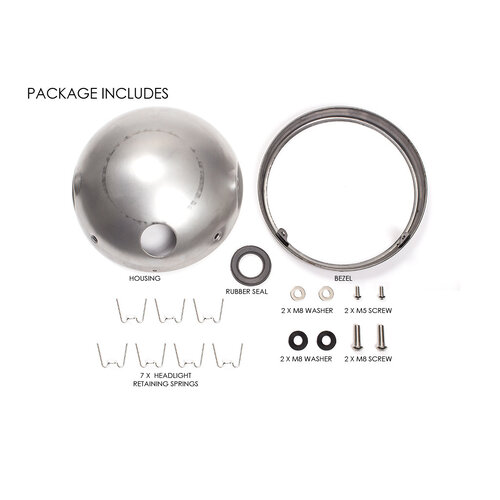 7 Inch Raw Unpainted Metal Headlight Housing + Bezel Shorty