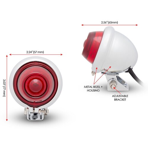 Vintage Retro LED Achterlicht Rood / Chrome