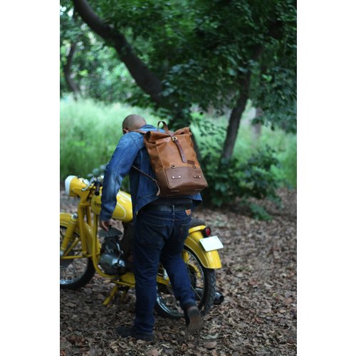 Trip Machine Rugtas - Klassieke Roll Top Vintage Tan