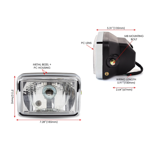 Koplamp Rechthoek 7 " zwart/chroom - Emarked