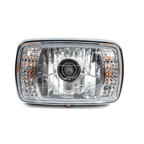 7" Black & Chrome Universal Rectangle Headlight + Turn Signals - Emark