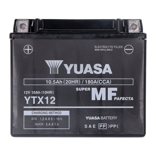 Yuasa Hochleistungs-AGM-Batterie, YTX12-WC | Honda: 97-00 CBR1100XX 1100 cc; 94-95 CB1000 1000 ccm.