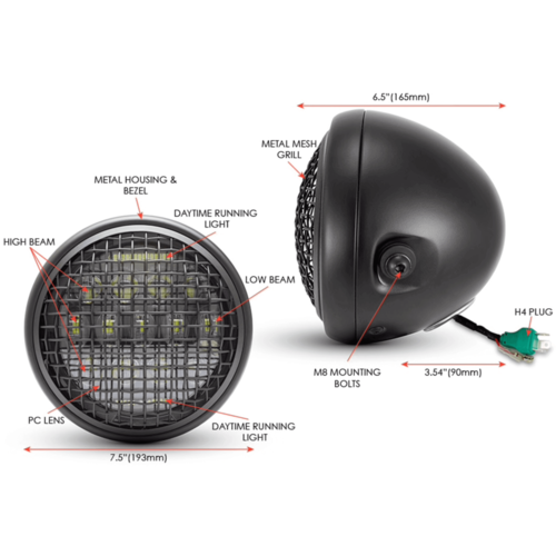 Projecteur LED classique noir multi de 7 po avec projecteur + grille en mailles