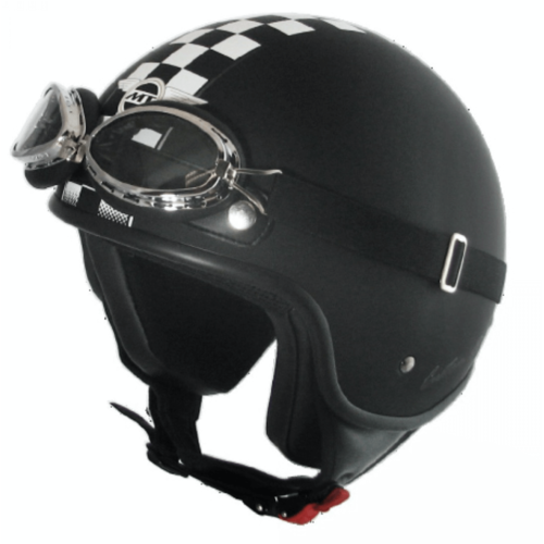 MT Helmets Casque Custom Flag Racer Jet Noir & Blanc