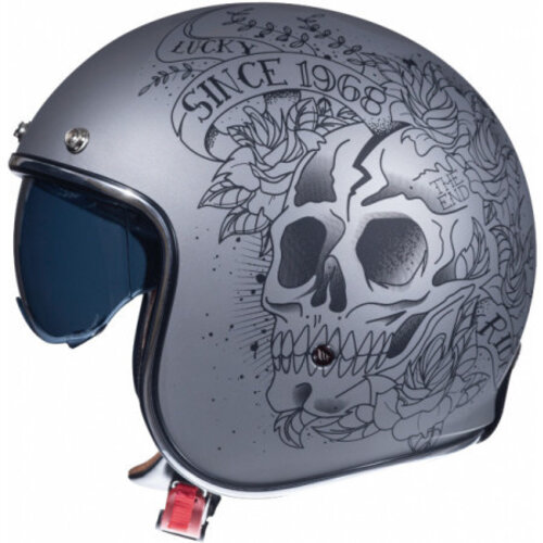 MT Helmets Helm Le Mans II SV Skull&Roses Mattgrau (Größe Wählen)