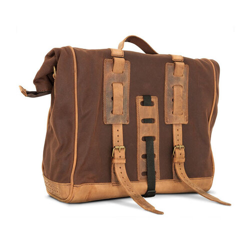 Longride Single Side Saddlebag Large Waxed Cotton Marron Brown