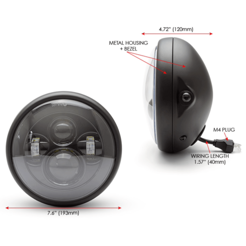 7" Universal Metal Shorty LED Headlight Matte black