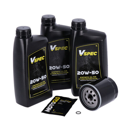 Kit D'Entretien D'Huile Moteur | 20W50 Synthétique | 3 Litres | 99-17 Softail ; 99-17 Dyna (NU) | Filtre Chromé Ou Filtre Noir