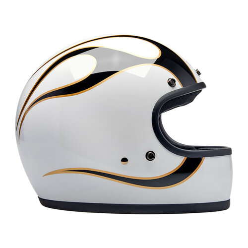 Biltwell Gringo Helm Glans Wit/Zwart Vlammen | ECE R22.06