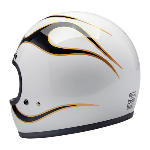 Biltwell Gringo Helm Glans Wit/Zwart Vlammen | ECE R22.06