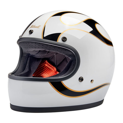 Biltwell Gringo Flames Helmet | White/Black