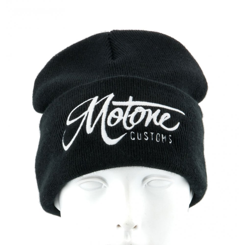 Motone Beanie with Embroidered Logo in White | Black