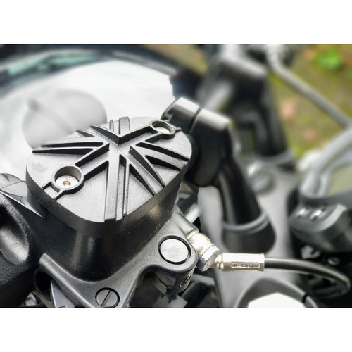 Motone Pressure Cast Disc Brake Oil Reservoir Master Cylinder Cap | Union Jack Domed or Union Jack Contrast Polish