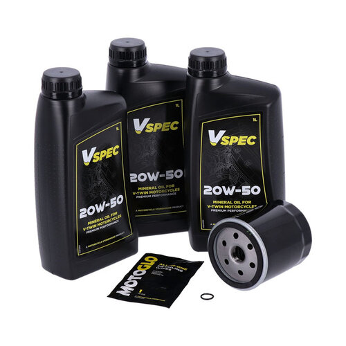 Engine Oil Service Kit | 20W50 Mineral 3 Litres | 84-98 Softail ; Modèle FXR 87-94 ; 86-22 Xl Sportster (NU) | Chrome Filter Or Black Filter