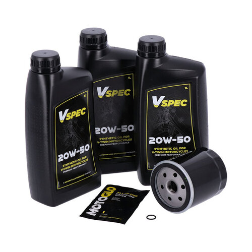 Engine Oil Service Kit | 20W50 Synthetic 3 Liters | 84-99 Softail; 87-94 Fxr Model; 86-20 Xl Sportst | Black Filter Or Chrome Filter