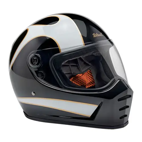 Biltwell Lane Splitter Helmet | Black with White Flames